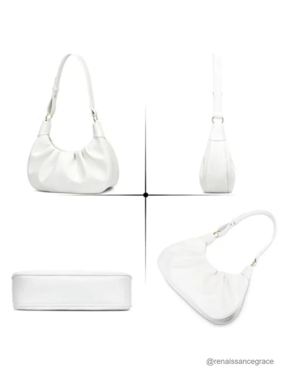 Faux Leather Crescent Hobo Bag Ruched Shoulder Bag Mini Purse